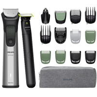 Тример Philips Series 9000, для обличчя, голови, тіла, акум., насадок-17, OneBlade в компл., сталь, сірий