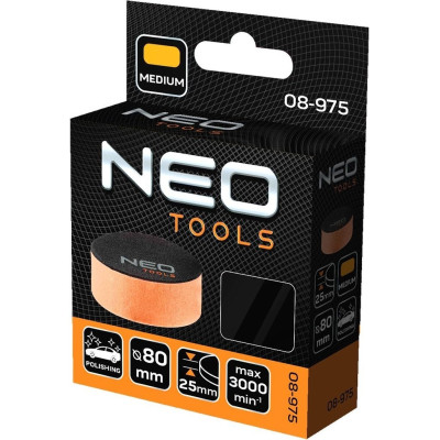 Neo Tools Диск полірувальний, губка середня, на липучці, 80x25мм Neo Tools Диск полірувальний, губка середня, на липучці, 80x25мм