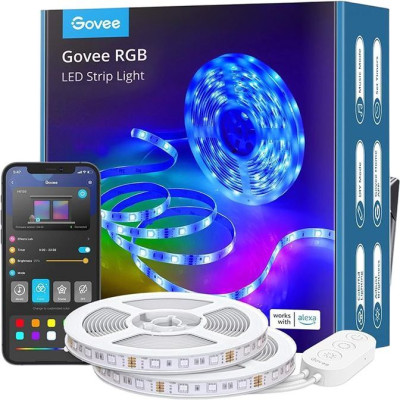 Govee Стрічка світлодіодна розумна H611 LED Strip Lights, 10м, RGB, WI-FI/Bluetooth, білий Govee Стрічка світлодіодна розумна H611 LED Strip Lights, 10м, RGB, WI-FI/Bluetooth, білий