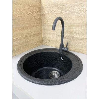 Набір кухонна Adamant Sun, штучний камінь, кругла, без крила, 510x200мм, чаша - 1, врізна, графіт + змішувач Набір кухонна Adamant Sun, штучний камінь, кругла, без крила, 510x200мм, чаша - 1, врізна, графіт + змішувач