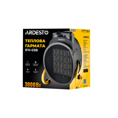 Тепловая пушка ARDESTO, 30м2, 3000Вт, мех. упр-ния, 340 м3г, керам. нагрева. элемент, черный Тепловая пушка ARDESTO, 30м2, 3000Вт, мех. упр-ния, 340 м3г, керам. нагрева. элемент, черный