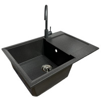 Набір кухонний Adamant Horizon Medium, штучний камінь, прямокут., з крилом, 700х500х230мм, чаша - 1, врізна, графіт + змішувач Набір кухонний Adamant Horizon Medium, штучний камінь, прямокут., з крилом, 700х500х230мм, чаша - 1, врізна, графіт + змішувач