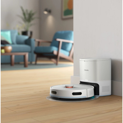 Робот-пилосос Philips Series 2000, h=9.7см, вологе прибирання, конт пил -0.38л, вода -0.3л, автон. робота до 120хв, EPA 11, Wi-Fi, станція самоочищ., білий