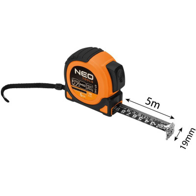 Рулетка Neo Tools Super Black, 5мx19мм, з фіксатором змотування, магніт