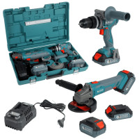 Набір із двох акумуляторних інструментів Konner&Sohnen KS IDAGB 20V SET 1 20В дриль ударний, шліфмашина кутова, швидкий ЗП 2.4А акб 1х2А·год+1х4А·год кейс 3кг