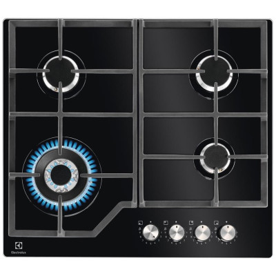 Варочная поверхность Electrolux газовая на стекле, 60см, чугун, черный