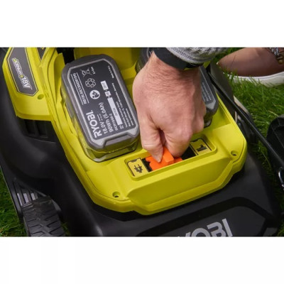 Газонокосилка аккумуляторная Ryobi RY18LMH37A-250 ONE+ Hybrid АКБ+сеть (18В/220В) акб 2х5А-ч 37см 45л 25-70мм мульчирование 15.7кг (5133004583)