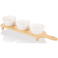 Набір соусників на підставці ARDESTO Midori, 3шт., 110мл, порцеляна, бамбук