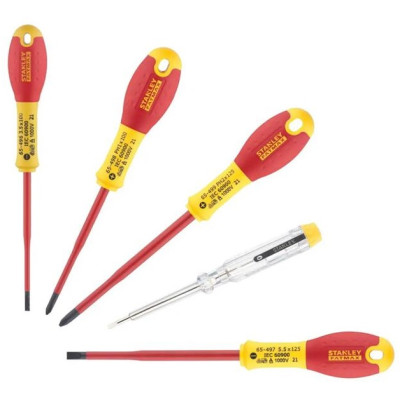 Викрутка Stanley FatMax для робіт під напругою 1000В, прямий шліц 3.5х75мм/ 5.5х150мм, викрутки під шліц Philips Ph1x100/ Ph2x125 набір 7шт