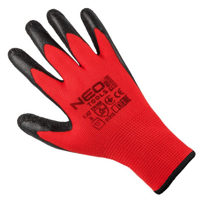 Рукавички робочі Neo Tools поліестер з латексним покриттям, р.11, червоно-чорний 12шт Рукавички робочі Neo Tools поліестер з латексним покриттям, р.11, червоно-чорний 12шт