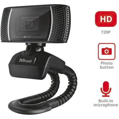 Вебкамера Trust Trino, HD, 30 fps, fixed focus, черный Вебкамера Trust Trino, HD, 30 fps, fixed focus, черный