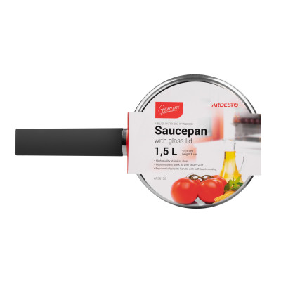 ARDESTO Ківш Gemini, скляна кришка, 1.5 л, нержавіюча сталь ARDESTO Ківш Gemini, скляна кришка, 1.5 л, нержавіюча сталь