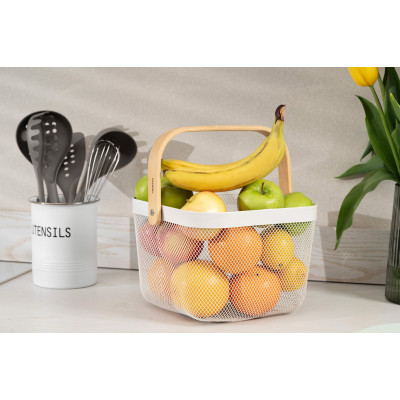 Кошик з ручкою Ardesto Midori 25х24.5х18см, метал, дерево, білий Кошик з ручкою Ardesto Midori 25х24.5х18см, метал, дерево, білий