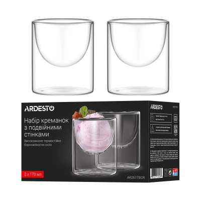 ARDESTO Набір креманок з подвійними стінками, 170мл, 2шт, боросилікатне скло, прозорий ARDESTO Набір креманок з подвійними стінками, 170мл, 2шт, боросилікатне скло, прозорий