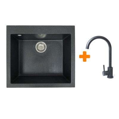 Набір кухонний Adamant Univer, штучний камінь, квадрат, без крила, 560х500х200мм, чаша - 1, врізна, графіт + змішувач