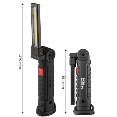 Фонарь инспекционный аккумуляторный Neo Tools, 1200мА·ч, 200лм, 3Вт, 2в1, лампа+фонарь, складывается, 5 функций освещения, красный свет, IP20 Фонарь инспекционный аккумуляторный Neo Tools, 1200мА·ч, 200лм, 3Вт, 2в1, лампа+фонарь, складывается, 5 функций освещения, красный свет, IP20