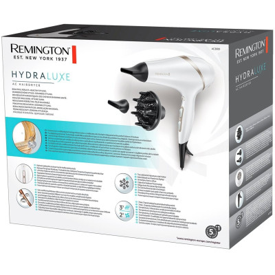 Фен Remington HydraLuxe, 2300Вт, 3 режими, дифузор, іоніз-я, хол. обдув, білий