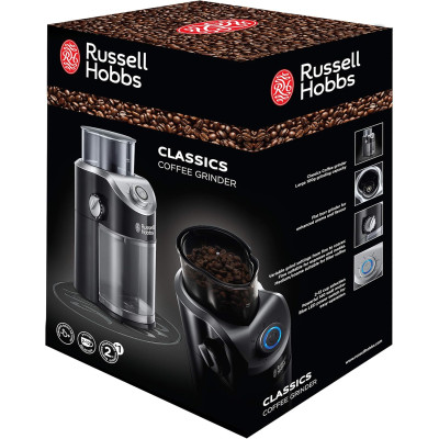 Кавомолка Russell Hobbs жорнова Classic, 140Вт, об'єм зерен-100г, регул.ступеню помолу, пластик, чорний