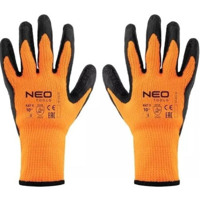 Рукавички робочі Neo Tools, латексне покриття, поліестер, р.10, помаранчево чорні
