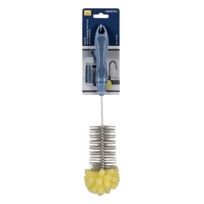 Щітка для миття пляшок з губкою ARDESTO Solid 34х5см, пластик, блакитний