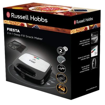 Мультимейкер Russell Hobbs Fiesta 750Вт, алюминий, 3 пластины, корпус-нержавеющая сталь/пластик, черный Мультимейкер Russell Hobbs Fiesta 750Вт, алюминий, 3 пластины, корпус-нержавеющая сталь/пластик, черный