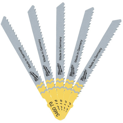 Полотно пиляльне для лобзика Milwaukee T101BR, по дереву, крок зуба 2.5ммх75мм, 5шт