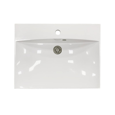 Раковина, умивальник Adamant Emil, штучний камінь, прямокут., з отвором для змішувача, з отвором для переливу, 595х455х138мм, накладний, білий
