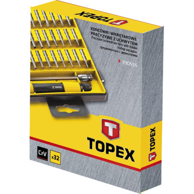 Біти TOPEX, набір 32шт, прецизійні, бітотримач, SL,PH,PZ,H,T, 30мм, CrV, кейс Біти TOPEX, набір 32шт, прецизійні, бітотримач, SL,PH,PZ,H,T, 30мм, CrV, кейс