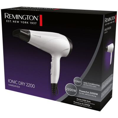 Фен Remington Ionic Dry, 2200Вт, 3 режими,турмалінова іоніз-я, хол. обдув, білий Фен Remington Ionic Dry, 2200Вт, 3 режими,турмалінова іоніз-я, хол. обдув, білий