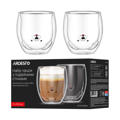 ARDESTO Набір чашок з подвійними стінками Animals, 300мл, 2шт, боросилікатне скло, прозорий ARDESTO Набір чашок з подвійними стінками Animals, 300мл, 2шт, боросилікатне скло, прозорий