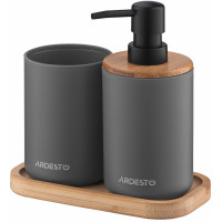 Набір для ванної кімнати ARDESTO Minimalism 360мл, 3 предмети, поліпропілен, бамбук, сірий темний