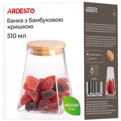 ARDESTO Банка для зберігання Fresh, конус, 510 мл, скло, бамбук