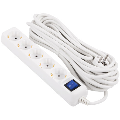 Удлинитель сетевой 2E 5хТип F, 3х1.5мм кв, 16A, 10м, белый 2E-U05ES15M10WH
