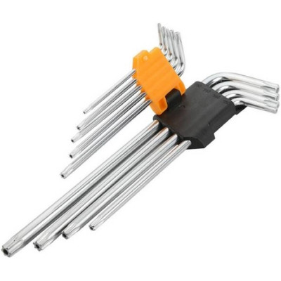 Ключі шестигранні Tolsen, подовжені, довгі, кулястий наконечник, Тorx 10-50, CrV, набір 9шт