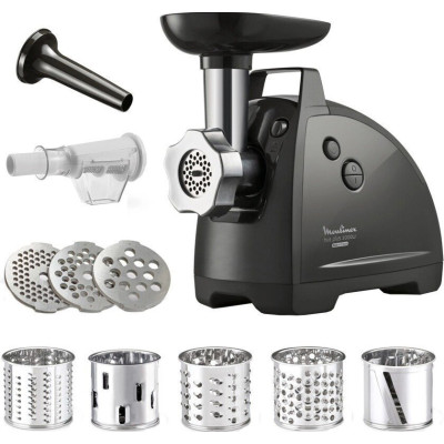 Tefal М'ясорубка HVB Plus, 2000Вт, 2.6кг/хв, 3 решітки, насадка для ковбас, кеббе, томатів, 5 терок, пластик/метал, чорний