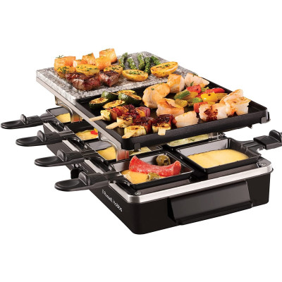 Гриль Russell Hobbs раклетница Multi Raclette 3in1, 1400Вт, 8 сковородок, нерж.сталь, черный