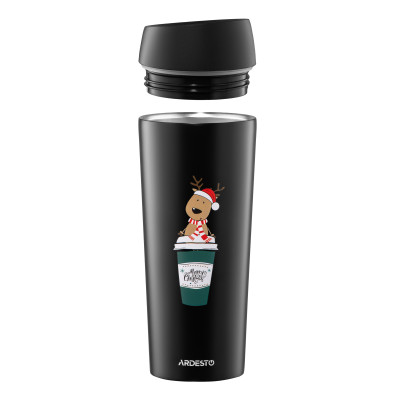 Термокухоль ARDESTO Coffee Time Reindeer 450мл, нержавіюча сталь, чорний