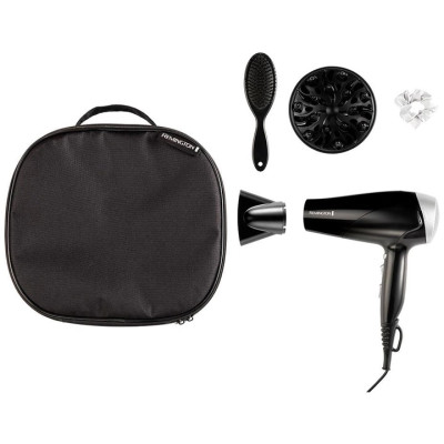Фен Remington Style Edition, 2200Вт, 3 режими, іоніз-я, хол. обдув, дифузор, гребінець, резинка, кейс, чорно-сірий