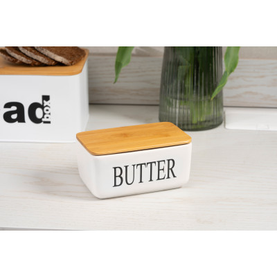 Маслянка ARDESTO Midori 16.5х10х8см, кераміка, бамбук, біла