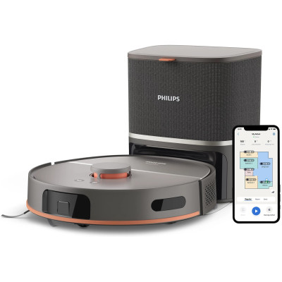 Робот-пилосос Philips Series 5000, h=29.2см, вологе прибирання, конт пил -0.26л, вода -0.27л, автон. робота до 200хв, EPA 10, чорний