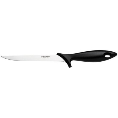 Кухонний ніж філейний Fiskars Essential, з гнучким лезом, 17.6см, нержавіюча сталь, пластик, чорний