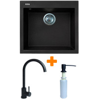 Набір кухонний Adamant Univer, штучний камінь, квадрат, без крила, 560х500х200мм, чаша - 1, врізна, чорний + змішувач та дозатор Набір кухонний Adamant Univer, штучний камінь, квадрат, без крила, 560х500х200мм, чаша - 1, врізна, чорний + змішувач та дозатор