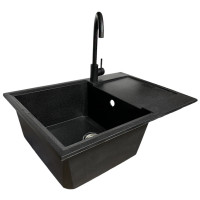 Набір кухонний Adamant Horizon Medium, штучний камінь, прямокут., з крилом, 700х500х230мм, чаша - 1, врізна, чорний + змішувач Набір кухонний Adamant Horizon Medium, штучний камінь, прямокут., з крилом, 700х500х230мм, чаша - 1, врізна, чорний + змішувач
