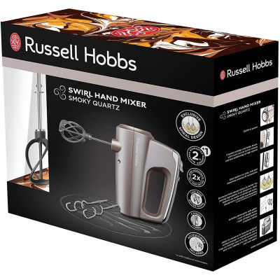 Миксер Russell Hobbs ручной Smoky Quartz, 350Вт, насадки-4, турборежим, серебристый (25892-56)