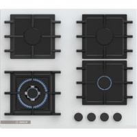 Варильна поверхня Bosch газова на склі, 60см, чавун, білий Варильна поверхня Bosch газова на склі, 60см, чавун, білий