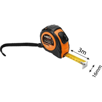 Neo Tools Рулетка, 3мx16мм, з фіксатором змотування Neo Tools Рулетка, 3мx16мм, з фіксатором змотування