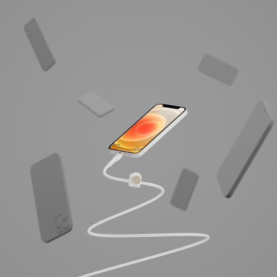 Belkin Кабель USB-A - Lightning плетений, силіконовий, з ремінцем на магніті, 1м, білий Belkin Кабель USB-A - Lightning плетений, силіконовий, з ремінцем на магніті, 1м, білий