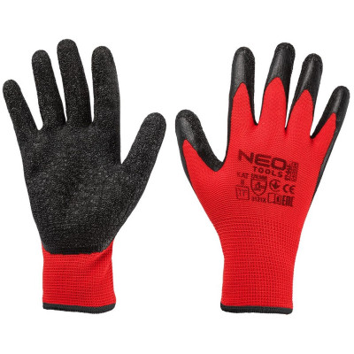 Рукавички робочі Neo Tools поліестер з латексним покриттям, р.11, червоно-чорний 12шт Рукавички робочі Neo Tools поліестер з латексним покриттям, р.11, червоно-чорний 12шт