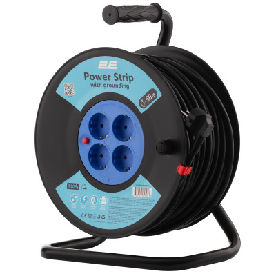 Подовжувач мережевий 2E REEL 50м, 4xТипF, 16A, чорно-синій Подовжувач мережевий 2E REEL 50м, 4xТипF, 16A, чорно-синій