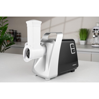 М'ясорубка Ardesto, 2100Вт, 2кг/хв, 3 решітки, насадка для ковбас, кеббе, томатів, 3 терки, бургер-прес, пластик, чорно-срібний М'ясорубка Ardesto, 2100Вт, 2кг/хв, 3 решітки, насадка для ковбас, кеббе, томатів, 3 терки, бургер-прес, пластик, чорно-срібний